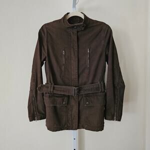 BURBERRY LONDON Women's Brown Cotton Belted Long Sleeve Military Jacket Sz 4